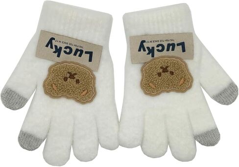 Ralcosuss Cute Bear Winter Cable Knit Gloves Mittens for Big Kids Girls Boys Soft Warm Thermal Stretchy Full Finger Glove in Saudi Arabia