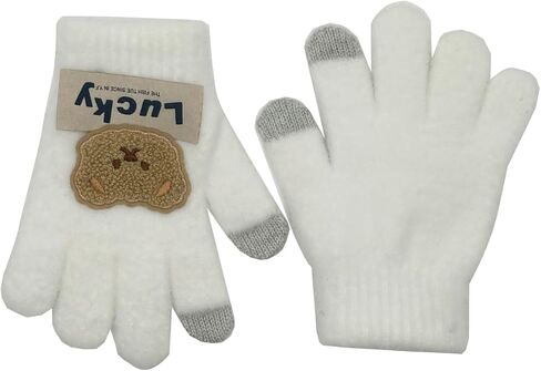 Ralcosuss Cute Bear Winter Cable Knit Gloves Mittens for Big Kids Girls Boys Soft Warm Thermal Stretchy Full Finger Glove in Saudi Arabia
