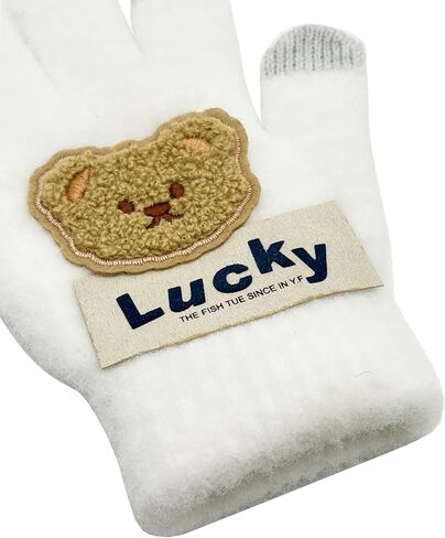Ralcosuss Cute Bear Winter Cable Knit Gloves Mittens for Big Kids Girls Boys Soft Warm Thermal Stretchy Full Finger Glove in Saudi Arabia