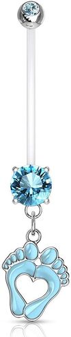 Pierced Owl - Double Jeweled Heart Baby Feet Dangle Pregnancy Maternity Belly Button Ring Retainer in Kuwait