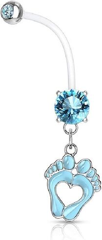 Pierced Owl - Double Jeweled Heart Baby Feet Dangle Pregnancy Maternity Belly Button Ring Retainer in Kuwait