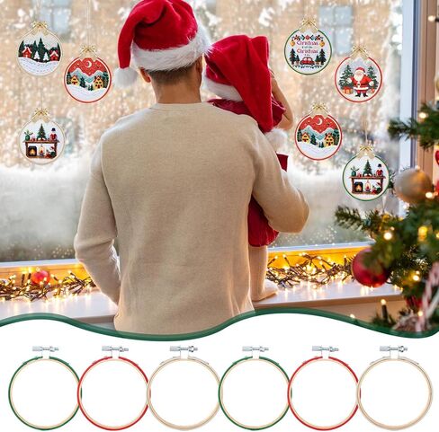Knitgrip 39 Pcs Christmas Ornament Kit Including 18 Pcs 3 inch Embroidery Hoop Bulk 18 Pcs Mini Gold Bows 3 Bundles Natural Jute Twine, Adjustable Circle Cross Stitch Hoop for Art Craft DIY Sewing in Saudi Arabia