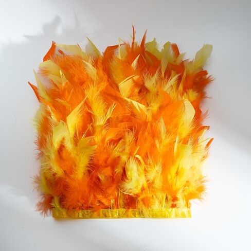 Multicolor Turkey Feather Trim Fringe for DIY Dress Skirt Crafts，Feathers Trim by The Yard Width 4-6 inches Costumes Decoration per Pack of 2 Yards(Orange+Yellow) in Saudi Arabia