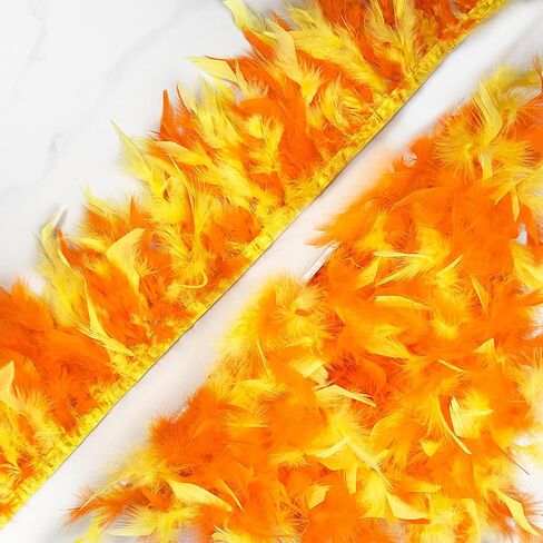 Multicolor Turkey Feather Trim Fringe for DIY Dress Skirt Crafts，Feathers Trim by The Yard Width 4-6 inches Costumes Decoration per Pack of 2 Yards(Orange+Yellow) in Saudi Arabia