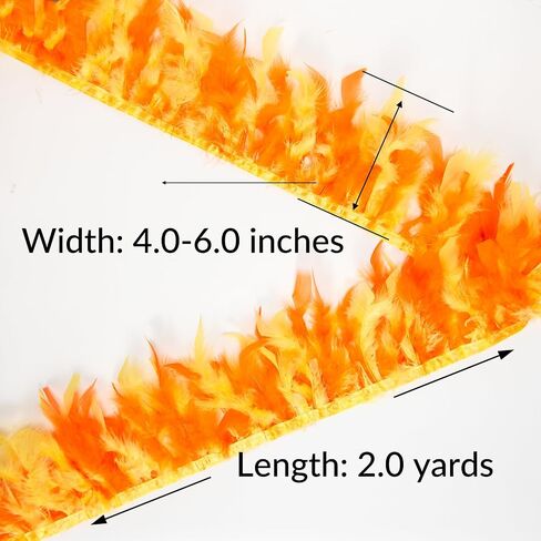 Multicolor Turkey Feather Trim Fringe for DIY Dress Skirt Crafts，Feathers Trim by The Yard Width 4-6 inches Costumes Decoration per Pack of 2 Yards(Orange+Yellow) in Saudi Arabia