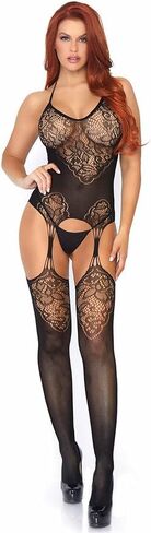 Womens Fishnet Bodystocking Attached Stockings Sexy Lingerie Crotchless Bodysuit Mesh Bodystocking Babydoll One Size in Saudi Arabia