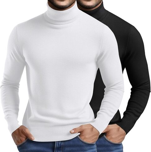 Riyiper 2 Pack Men's Turtleneck Sweater Slim Fit Knitted Basic Tops Lightweight Long Sleeve Ribbed Casual Pullover Top in Saudi Arabia