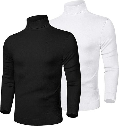 Riyiper 2 Pack Men's Turtleneck Sweater Slim Fit Knitted Basic Tops Lightweight Long Sleeve Ribbed Casual Pullover Top in Saudi Arabia