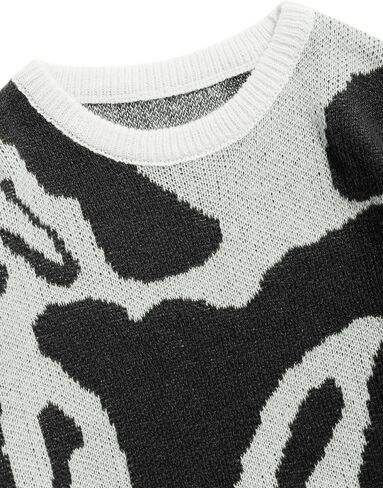 ZAFUL Men's Casual Crewneck Black Sweater Soft Graphic Loose Long Sleeve Y2K Aesthetic Pullover Sweaters Black XL in Saudi Arabia