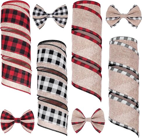 VGOODALL 4 Rolls Checked Burlap Ribbon, 2.5 Inch x 6 Yard Red White Black Burlap Ribbon Buffalo Plaid Ribbon for Crafts Gift Wrapping Wreath Farmhouse in Saudi Arabia