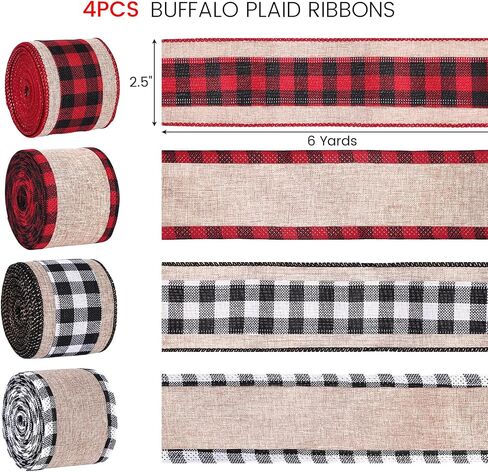 VGOODALL 4 Rolls Checked Burlap Ribbon, 2.5 Inch x 6 Yard Red White Black Burlap Ribbon Buffalo Plaid Ribbon for Crafts Gift Wrapping Wreath Farmhouse in Saudi Arabia