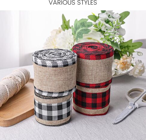 VGOODALL 4 Rolls Checked Burlap Ribbon, 2.5 Inch x 6 Yard Red White Black Burlap Ribbon Buffalo Plaid Ribbon for Crafts Gift Wrapping Wreath Farmhouse in Saudi Arabia