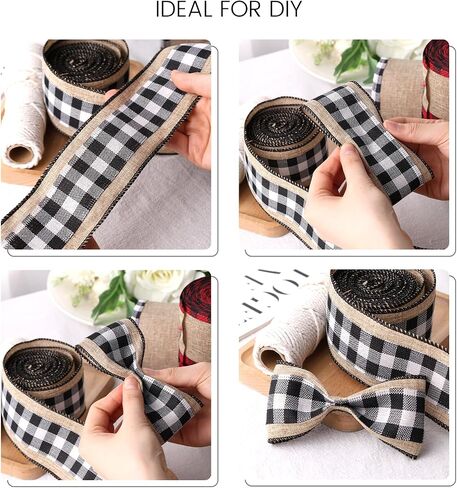 VGOODALL 4 Rolls Checked Burlap Ribbon, 2.5 Inch x 6 Yard Red White Black Burlap Ribbon Buffalo Plaid Ribbon for Crafts Gift Wrapping Wreath Farmhouse in Saudi Arabia