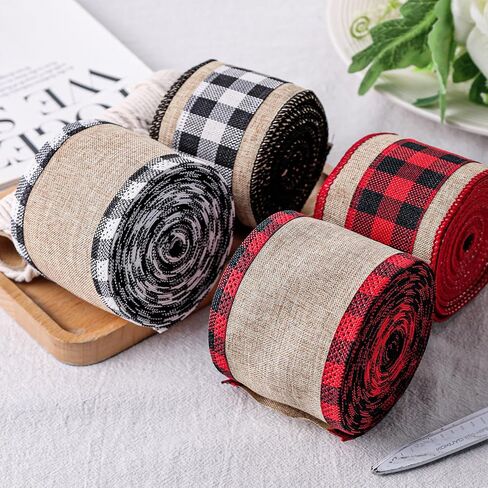 VGOODALL 4 Rolls Checked Burlap Ribbon, 2.5 Inch x 6 Yard Red White Black Burlap Ribbon Buffalo Plaid Ribbon for Crafts Gift Wrapping Wreath Farmhouse in Saudi Arabia
