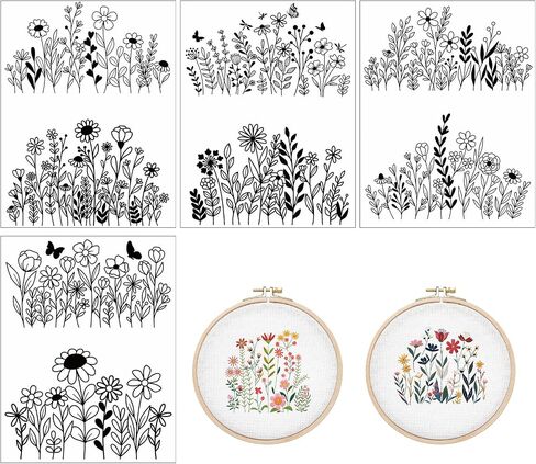 Water Soluble Embroidery Patterns Stabilizers - Rngmsi 4 Sheets Flower Stick and Stitch Embroidery Paper Wash Away 8 Pcs Plant Sunflower Butterfly Embroidery Transfer Paper Stabilizers for Hand Sewing in Saudi Arabia