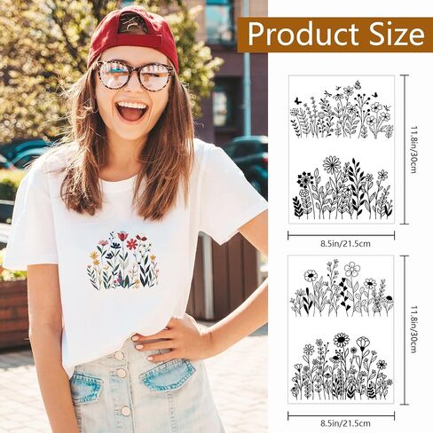 Water Soluble Embroidery Patterns Stabilizers - Rngmsi 4 Sheets Flower Stick and Stitch Embroidery Paper Wash Away 8 Pcs Plant Sunflower Butterfly Embroidery Transfer Paper Stabilizers for Hand Sewing in Saudi Arabia