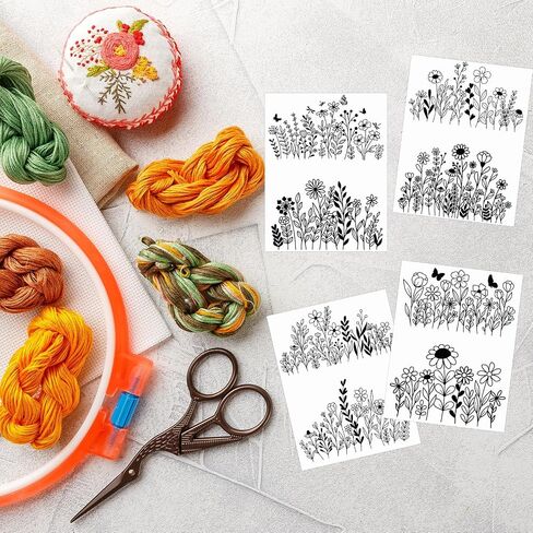 Water Soluble Embroidery Patterns Stabilizers - Rngmsi 4 Sheets Flower Stick and Stitch Embroidery Paper Wash Away 8 Pcs Plant Sunflower Butterfly Embroidery Transfer Paper Stabilizers for Hand Sewing in Saudi Arabia