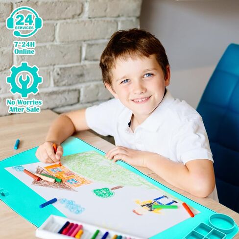محطة رسم للأطفال، حصيرة طلاء من السيليكون مع 1 * أكواب، 10 * أقسام طلاء، 1 * خزان غسيل، 1 * خزان خلط الطلاء و10 قطع فرش (أخضر) - 19.6 × 10.8 بوصة in Saudi Arabia