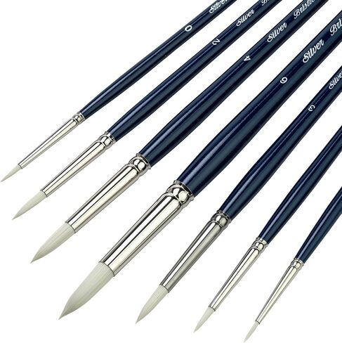 Silver Brush Limited BR-1905S Bristlon Acrylic Detail Set, Set of 5 Brushes, Script Liner Size 0, Round Size 2, Bright Size 4, Triangle Size X-Small and Angular Size 3/4, Short Handle in Kuwait