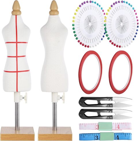 10 PCS Tailor Dressmaker Dummy Mannequins Set with Needles Sewing Patch Measuring Tapes, Doll Dress Form Mini Female 1/4 Size Body Miniature Sewing Mannequin Dress Forms for Sewing in Saudi Arabia