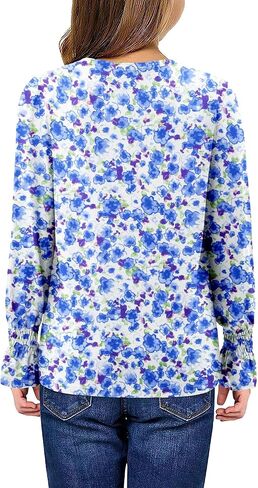 storeofbaby Girls Casual Long Sleeve Shirts Loose Ruffle Tunic Tops Smocked Cuff Blouses 4-13 Years in Kuwait