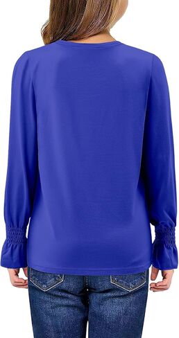 storeofbaby Girls Casual Long Sleeve Shirts Loose Ruffle Tunic Tops Smocked Cuff Blouses 4-13 Years in Kuwait