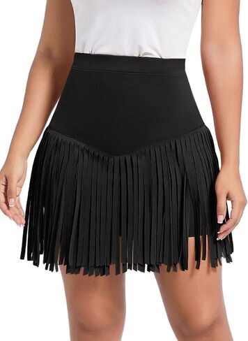 Womens Western Cowgirl Fringe Skirt - Country Concert Outfit Rodeo Tassel Booty Pole Dance Rave Festival Bottoms in Saudi Arabia