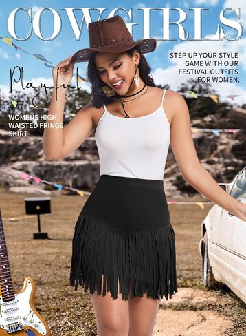 Womens Western Cowgirl Fringe Skirt - Country Concert Outfit Rodeo Tassel Booty Pole Dance Rave Festival Bottoms in Saudi Arabia
