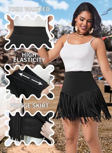 Womens Western Cowgirl Fringe Skirt - Country Concert Outfit Rodeo Tassel Booty Pole Dance Rave Festival Bottoms in Saudi Arabia