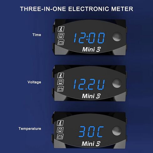 Digital Voltmeter, DC 12V Waterproof Time Clock Thermometer Car Voltmeter, Dustproof Large Screen LED Digital Display Voltmeter with 3.9ft Power Cord for Motorcycle Boat Truck() in Saudi Arabia