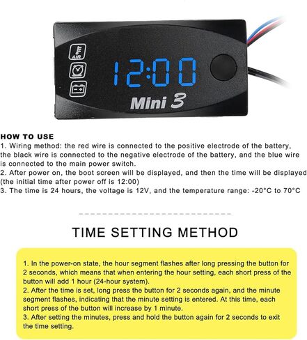 Digital Voltmeter, DC 12V Waterproof Time Clock Thermometer Car Voltmeter, Dustproof Large Screen LED Digital Display Voltmeter with 3.9ft Power Cord for Motorcycle Boat Truck() in Saudi Arabia
