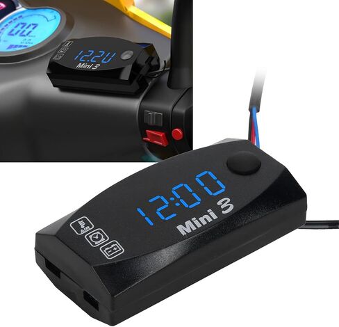 Digital Voltmeter, DC 12V Waterproof Time Clock Thermometer Car Voltmeter, Dustproof Large Screen LED Digital Display Voltmeter with 3.9ft Power Cord for Motorcycle Boat Truck() in Saudi Arabia