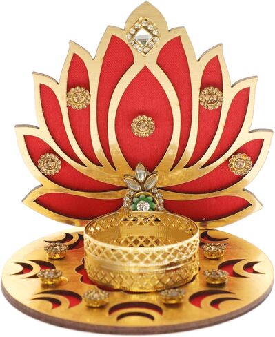 Set of 2 Decorative MDF Wooden Lotus T Light Holder Candle Stand Tealight Holder for Indian Traditional Festival Diwali Decorations Lighting Accessories Home Decor(Without Wax)(Size:-4")(Red) in Saudi Arabia