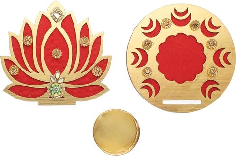 Set of 2 Decorative MDF Wooden Lotus T Light Holder Candle Stand Tealight Holder for Indian Traditional Festival Diwali Decorations Lighting Accessories Home Decor(Without Wax)(Size:-4")(Red) in Saudi Arabia
