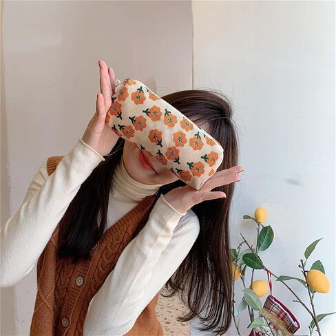 Pencil Case Pen Case Office College School Storage Bag Pouch Holder Box Organizer Makeup Pouch Cosmetic Bag Aesthetic floral flower Cute Pencil Case for Girls Boys Kids (Plum blossom) in Saudi Arabia
