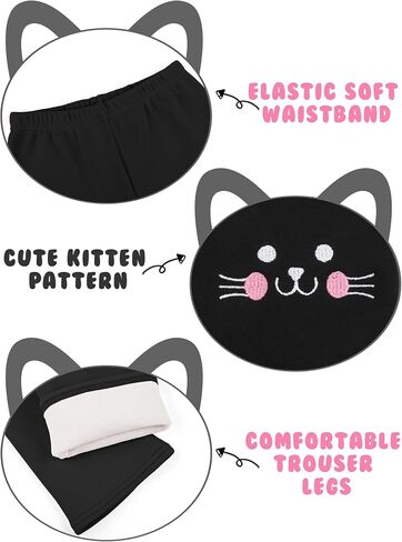 Cooraby 3 Pack Girls Fleece Lined Leggings Cotton Kitty Printed Winter Warm Tights Thick Elastic Thermal Pants for Kids in Kuwait