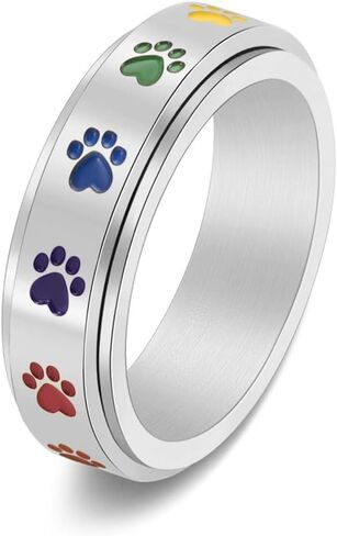 Dog Paw Print Spinner Fidget Ring Stainless Steel Anxiety Rotate Band for Puppy Pet Lovers Commemorate Souvenir Jewelry in Kuwait