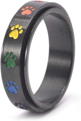 Dog Paw Print Spinner Fidget Ring Stainless Steel Anxiety Rotate Band for Puppy Pet Lovers Commemorate Souvenir Jewelry in Kuwait