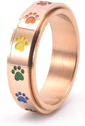 Dog Paw Print Spinner Fidget Ring Stainless Steel Anxiety Rotate Band for Puppy Pet Lovers Commemorate Souvenir Jewelry in Kuwait