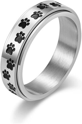 Dog Paw Print Spinner Fidget Ring Stainless Steel Anxiety Rotate Band for Puppy Pet Lovers Commemorate Souvenir Jewelry in Kuwait