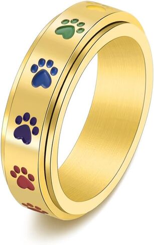 Dog Paw Print Spinner Fidget Ring Stainless Steel Anxiety Rotate Band for Puppy Pet Lovers Commemorate Souvenir Jewelry in Kuwait