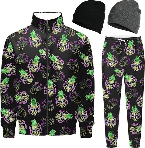 Men's Tracksuits Sweatsuits 90s 80s outfit for men Athletic Full Zip Sports Sets with 2 knit Cuffed Beanie in Kuwait