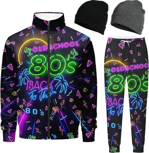 Men's Tracksuits Sweatsuits 90s 80s outfit for men Athletic Full Zip Sports Sets with 2 knit Cuffed Beanie in Kuwait