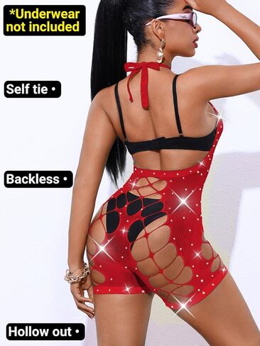 Rhinestone Fishnet Bodysuit,Sexy Cutout Exotic Dancewear,Women Mesh Romper Night Club Rave Outfits in Saudi Arabia