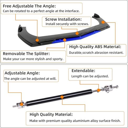 Universal Front Bumper Lip Chin Spoiler Splitter Diffuser Guard Wing Protector Trim Car Body Kit with Adjustable Support Splitter in Kuwait