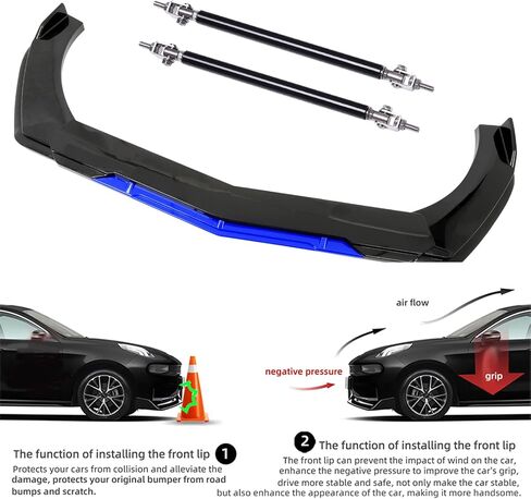 Universal Front Bumper Lip Chin Spoiler Splitter Diffuser Guard Wing Protector Trim Car Body Kit with Adjustable Support Splitter in Kuwait