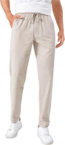 Men's Drawstring Waist Tapered Long Pants Mid Rise Casual Trousers with Pocket in Saudi Arabia