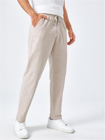 Men's Drawstring Waist Tapered Long Pants Mid Rise Casual Trousers with Pocket in Saudi Arabia