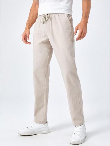 Men's Drawstring Waist Tapered Long Pants Mid Rise Casual Trousers with Pocket in Saudi Arabia