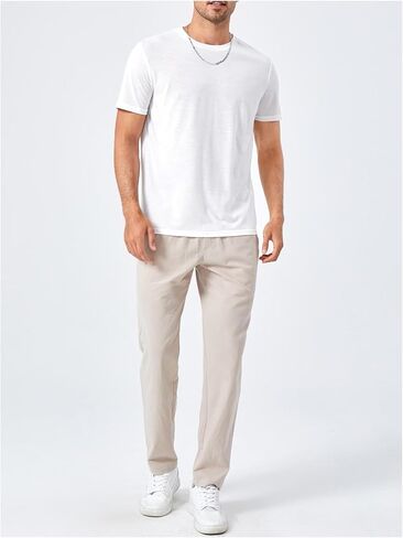 Men's Drawstring Waist Tapered Long Pants Mid Rise Casual Trousers with Pocket in Saudi Arabia
